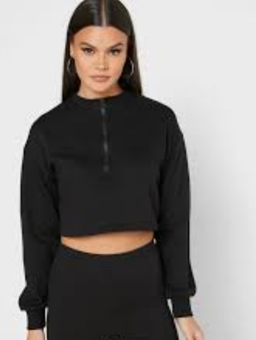 Missguided Women's Black Half Zip Long Sleeve Crop Top Medium